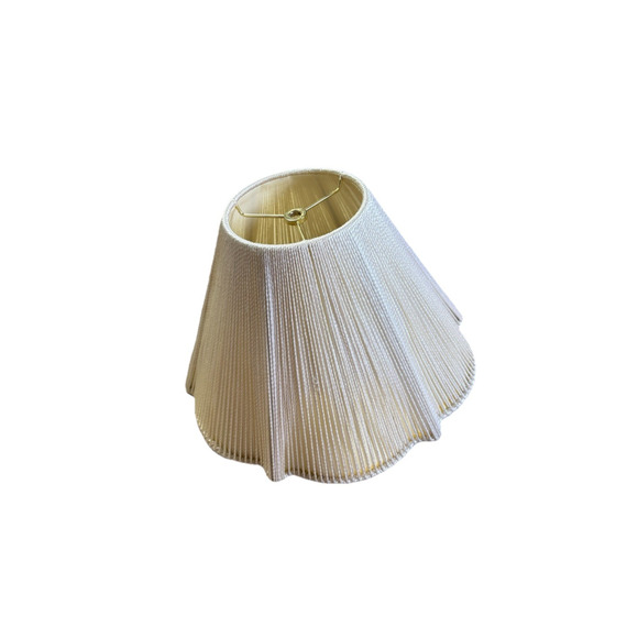 Vintage Ivory Silk String Lamp Shade Off White Cut Corners Scalloped Edges